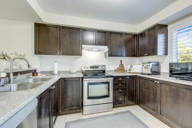 Kitchen counters, sink and window