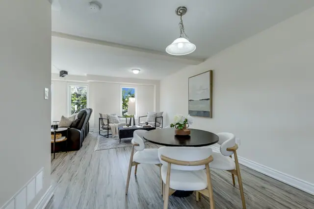 Dining area looking into the family room