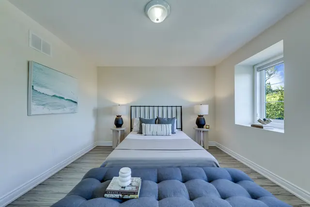 Primary bedroom from the foot of the bed